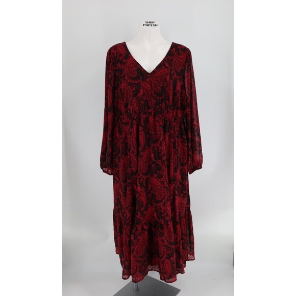 NWT Torrid Womens Plus Size 2X (18-20) Burgundy Paisley Open Back A-line Dress - Picture 1 of 11